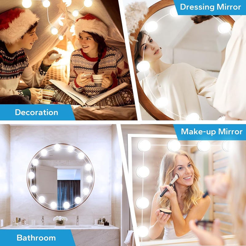 Bairth LED Vanity Lights For Mirror with 14 Dimmable Bulbs, Vanity Lights Stick on, 3000K 4000K 6500K & 10 Level Brightness Adjustable, USB Cable, Hollywood Mirror Lights for Makeup Dressing Room Bathroom - Image 5